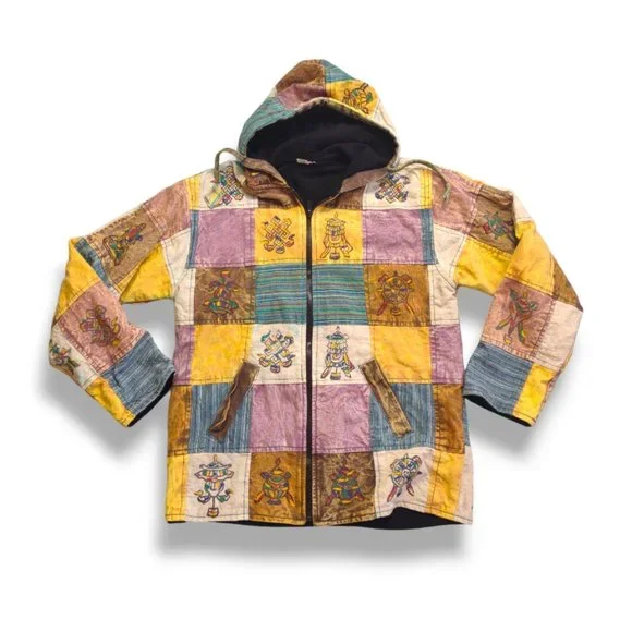 Unbranded 100% cotton vintage made in Nepal checkered colorful hippie jacket - Picture 3 of 5